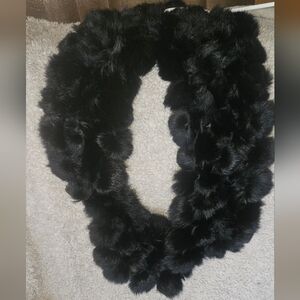 Knitted Rabbit Fur Black Loop Scarf